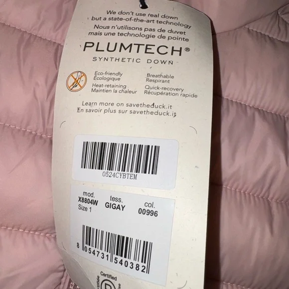 ⚡️NWT Save The Duck Plumtech Womens Blush Pink Puffer Jacket Vest Size 1 Small - Picture 13 of 16
